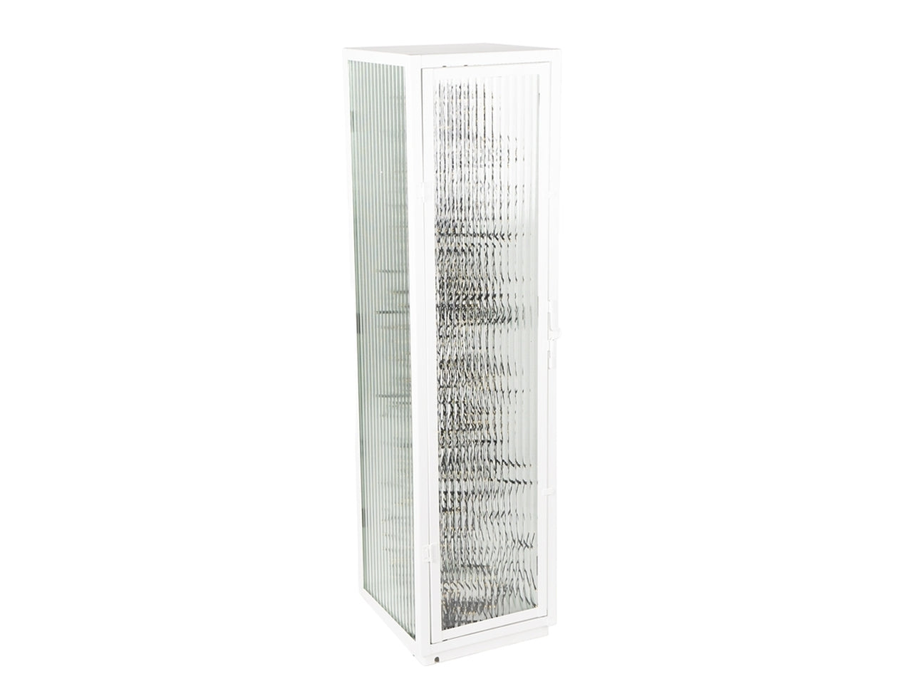 Lanterna in metallo e vetro contemporaneo bianco con catena di luci led bianco caldo 28x28x110 cm  Plàthea