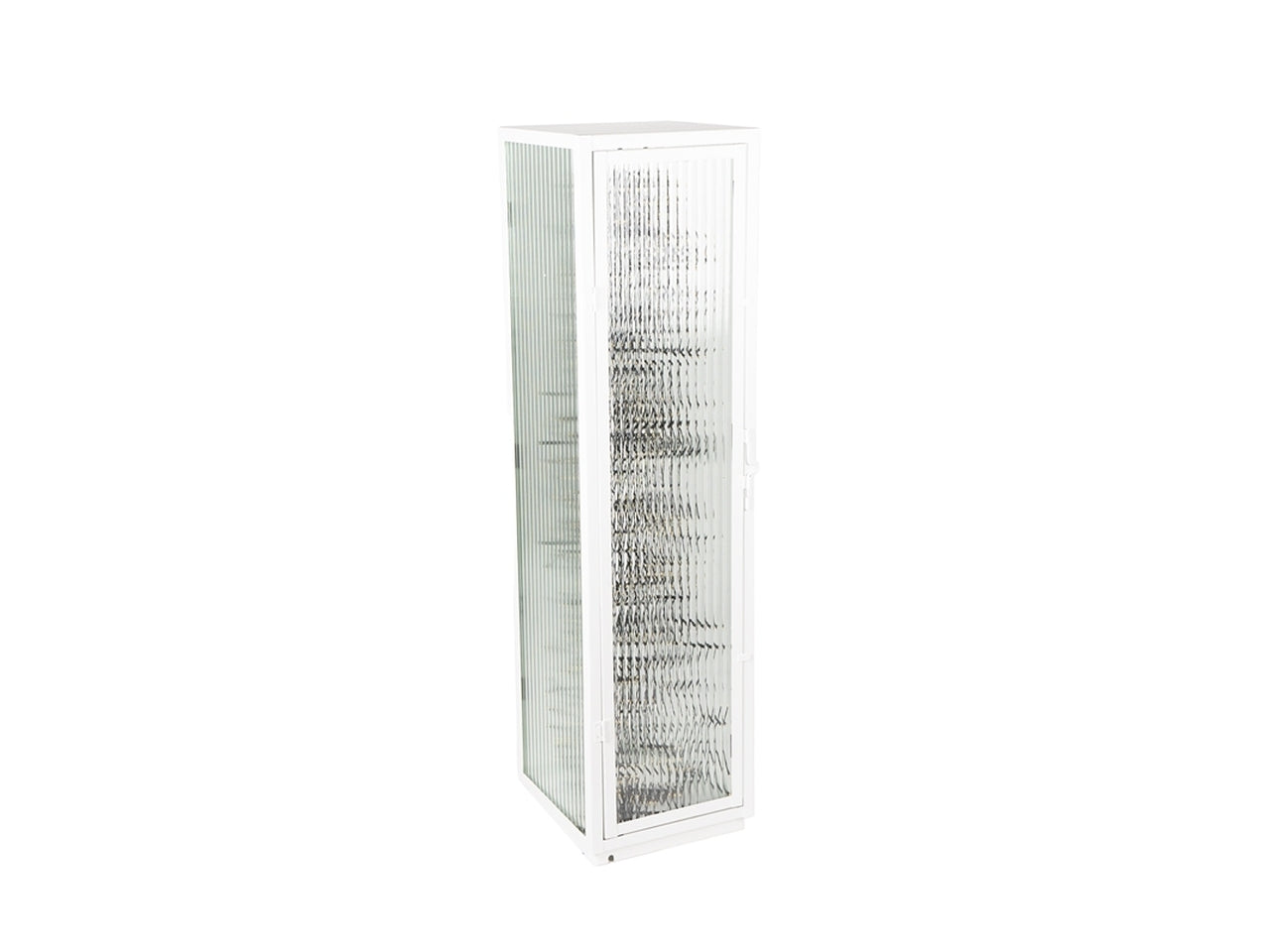 Lanterna in metallo e vetro contemporaneo bianco con catena di luci led bianco caldo 22x22x85 cm  Plàthea