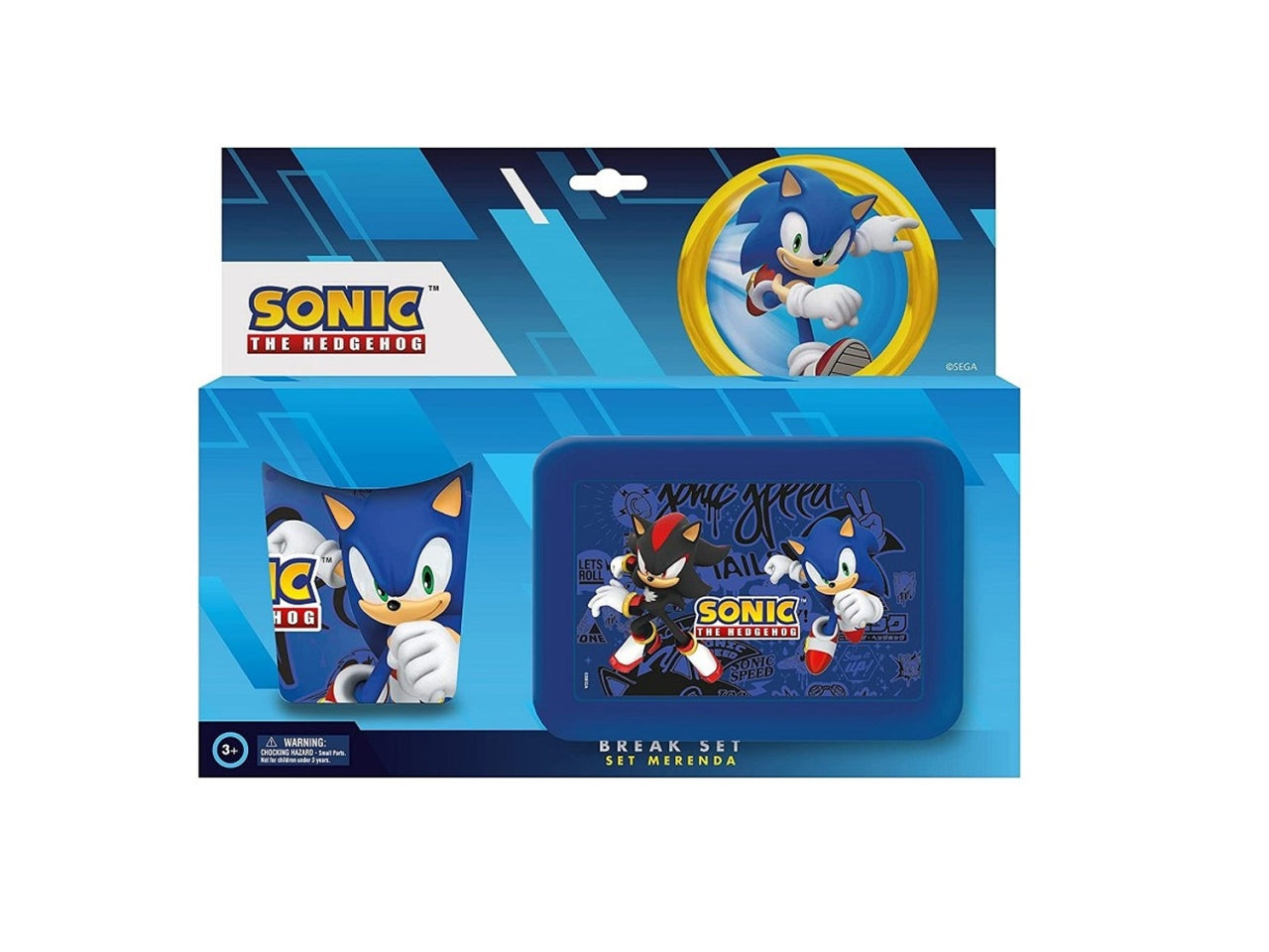 Sonic set bicchiere e portamerenda in plastica blu per bambino - Maggio 3