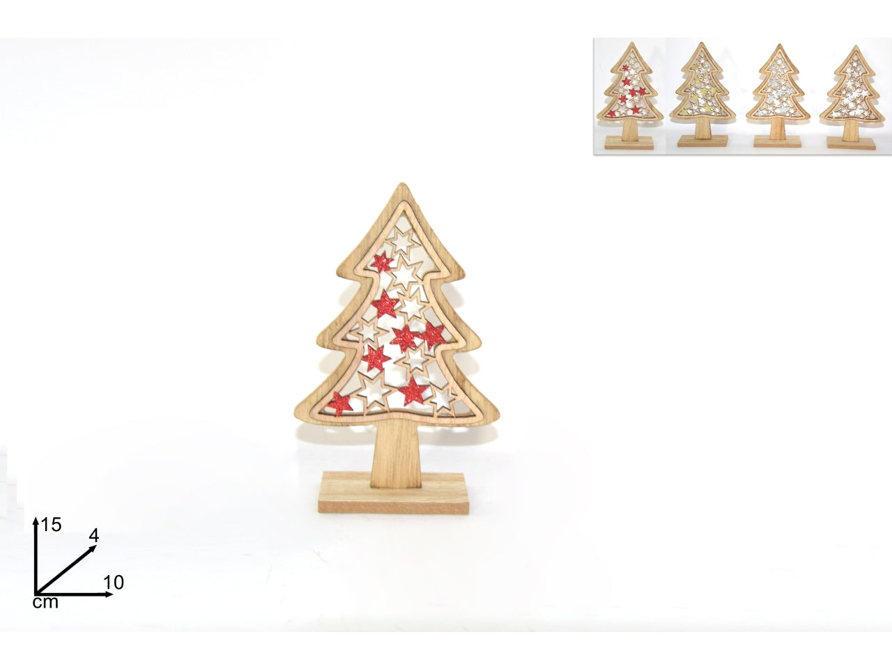 Alberello in legno 15cm con stelle glitterate