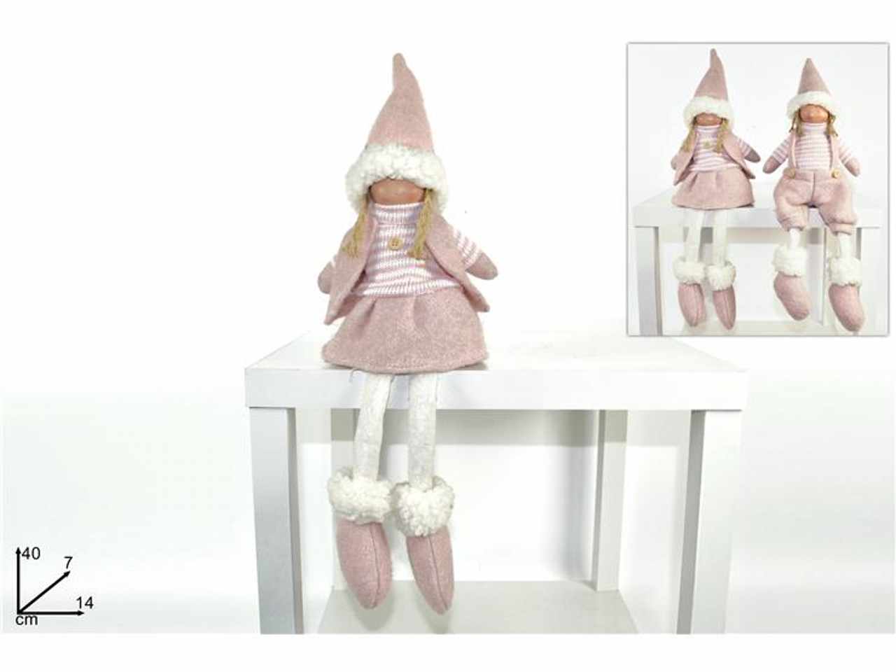 Bambolina seduta 40cm abito rosa