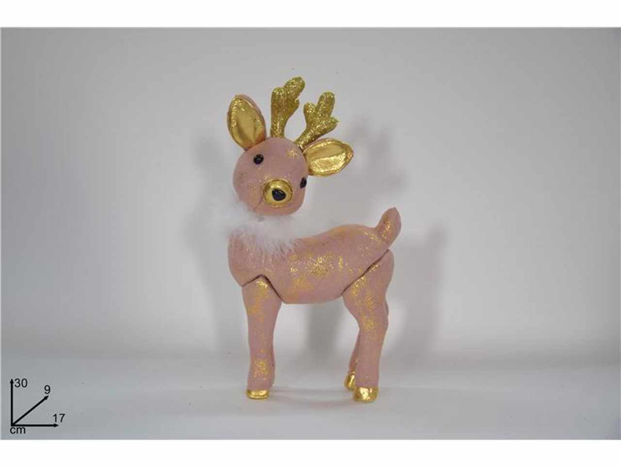 Renna velluto rosa glitter oro con pelliccia 30cm