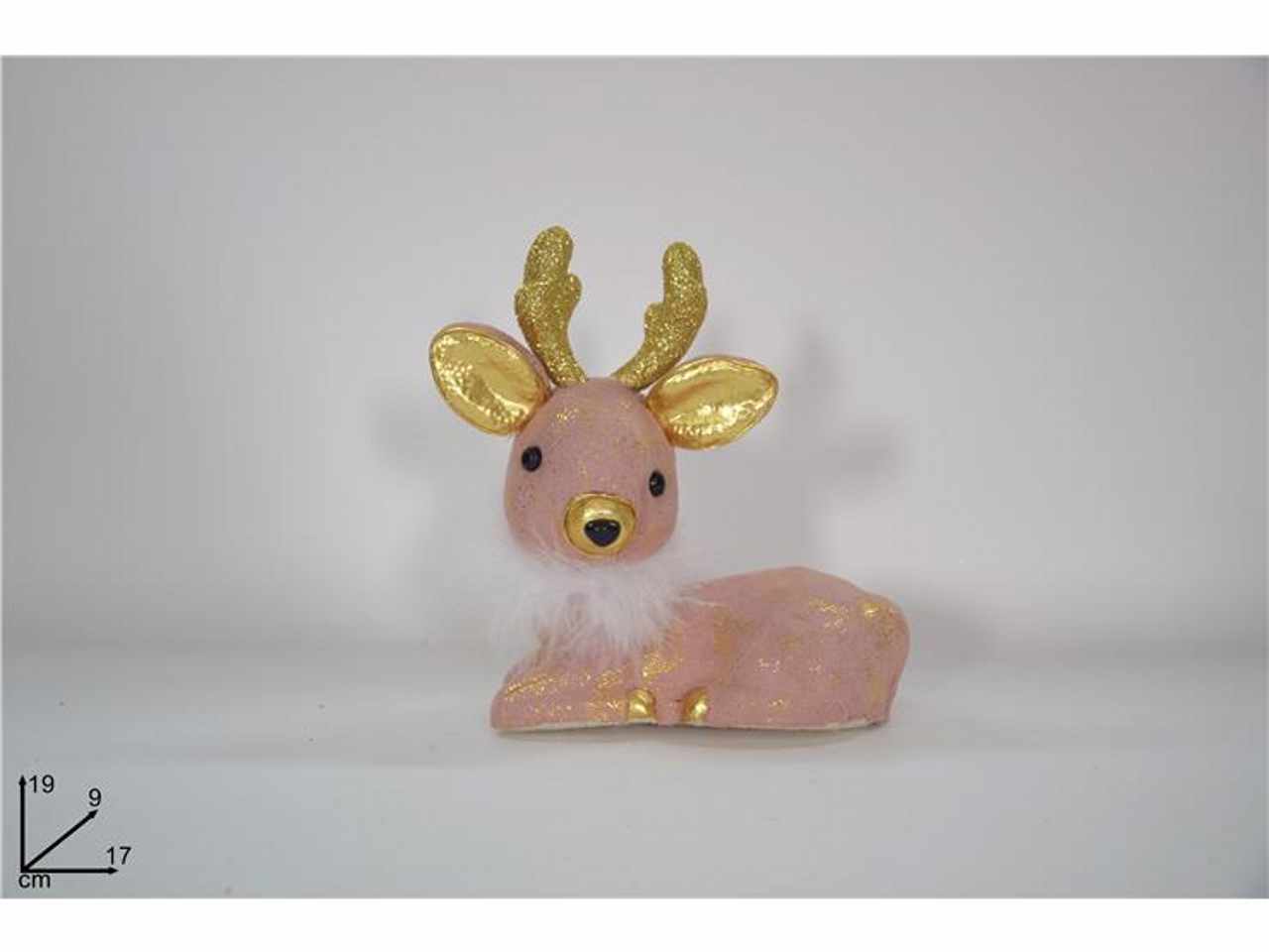 Renna velluto rosa glitter oro con pelliccia 19cm