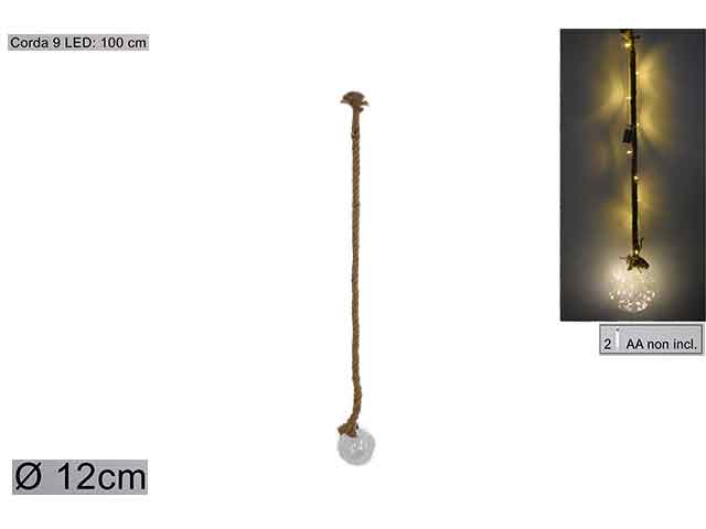 Palline natalizie trasparente in vetro 9 led diametro 12cm
