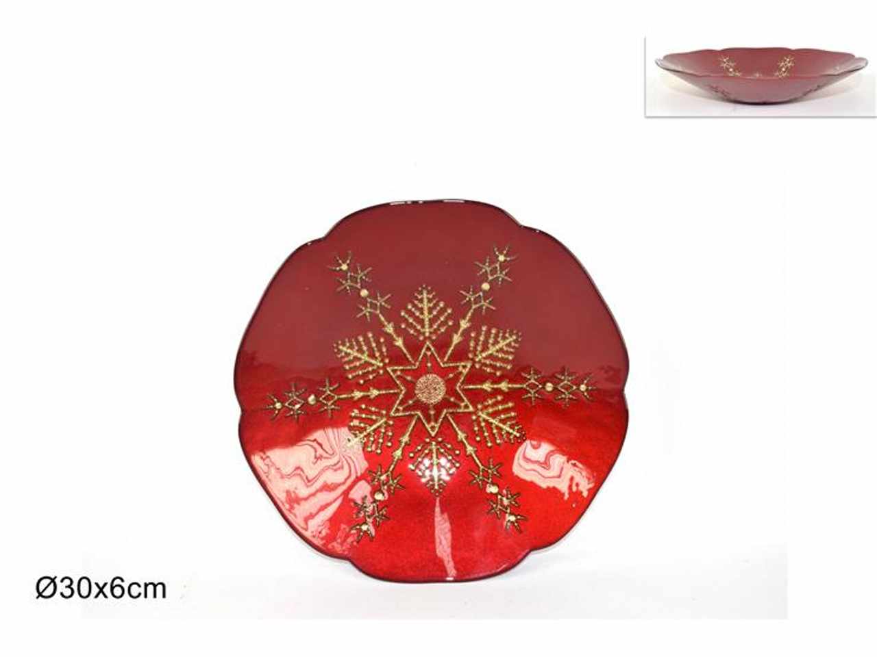 Centrotavola vetro 30cm rosso decoro stella oro