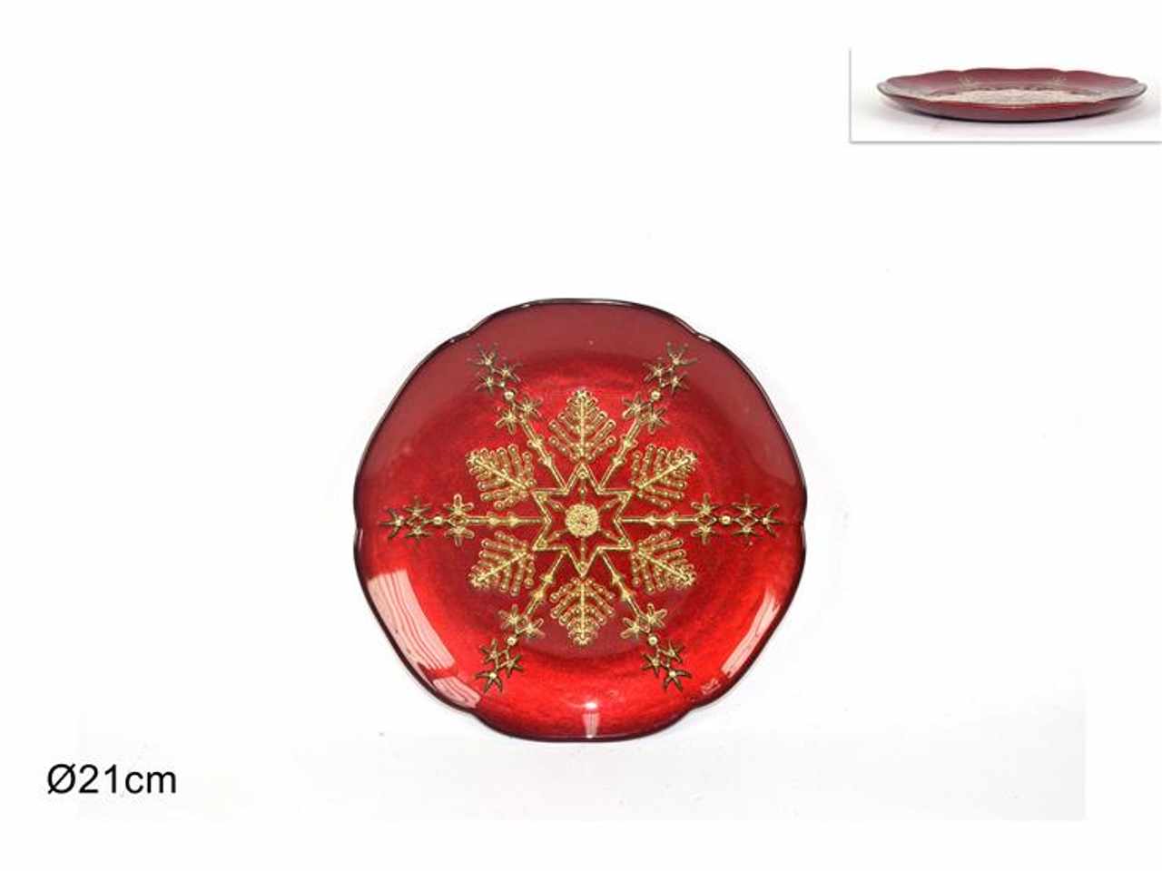 Centrotavola vetro 21cm rosso decoro stella oro