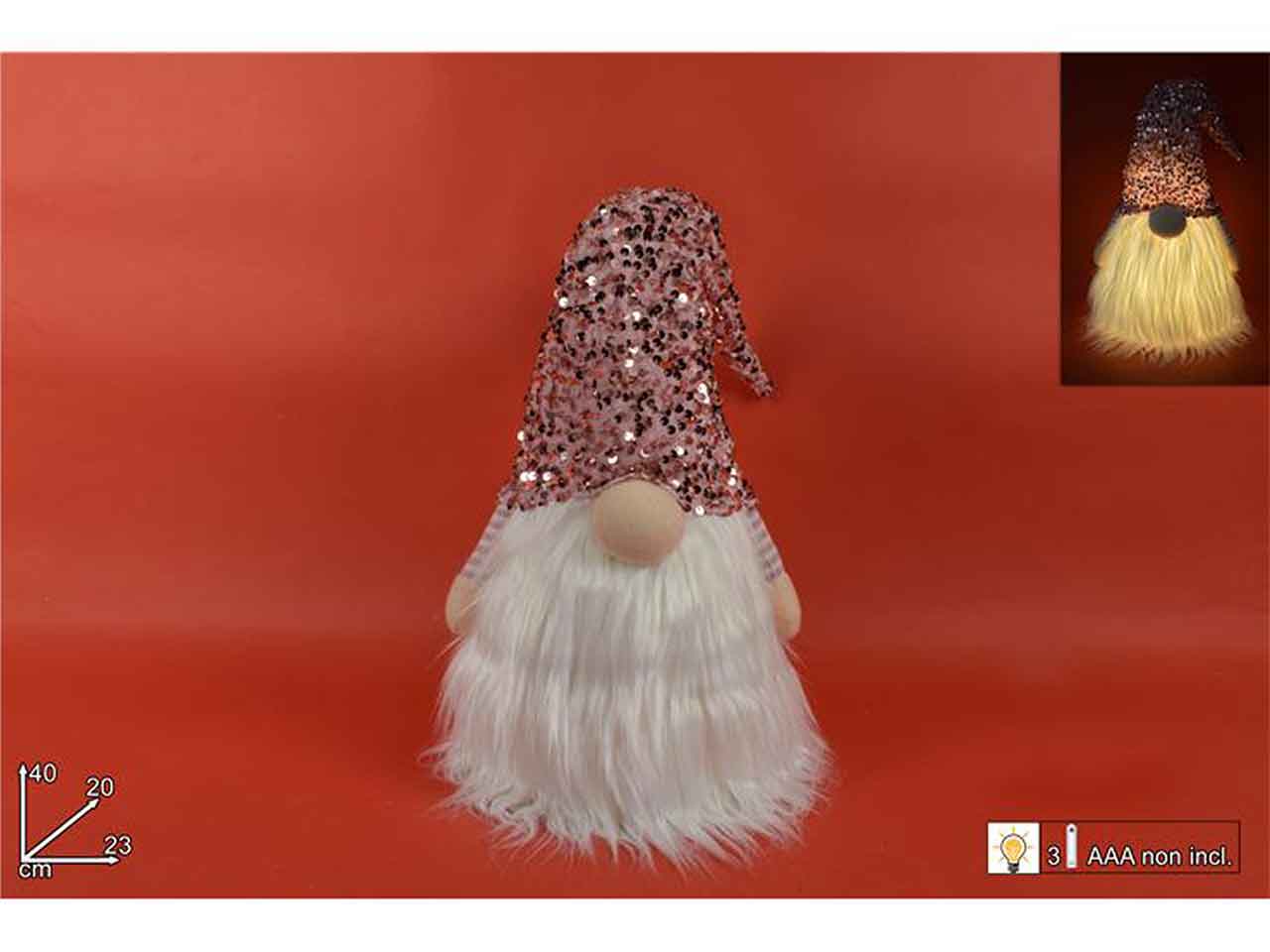 Gnomo 40cm seduto con cappello paillettes mo003045