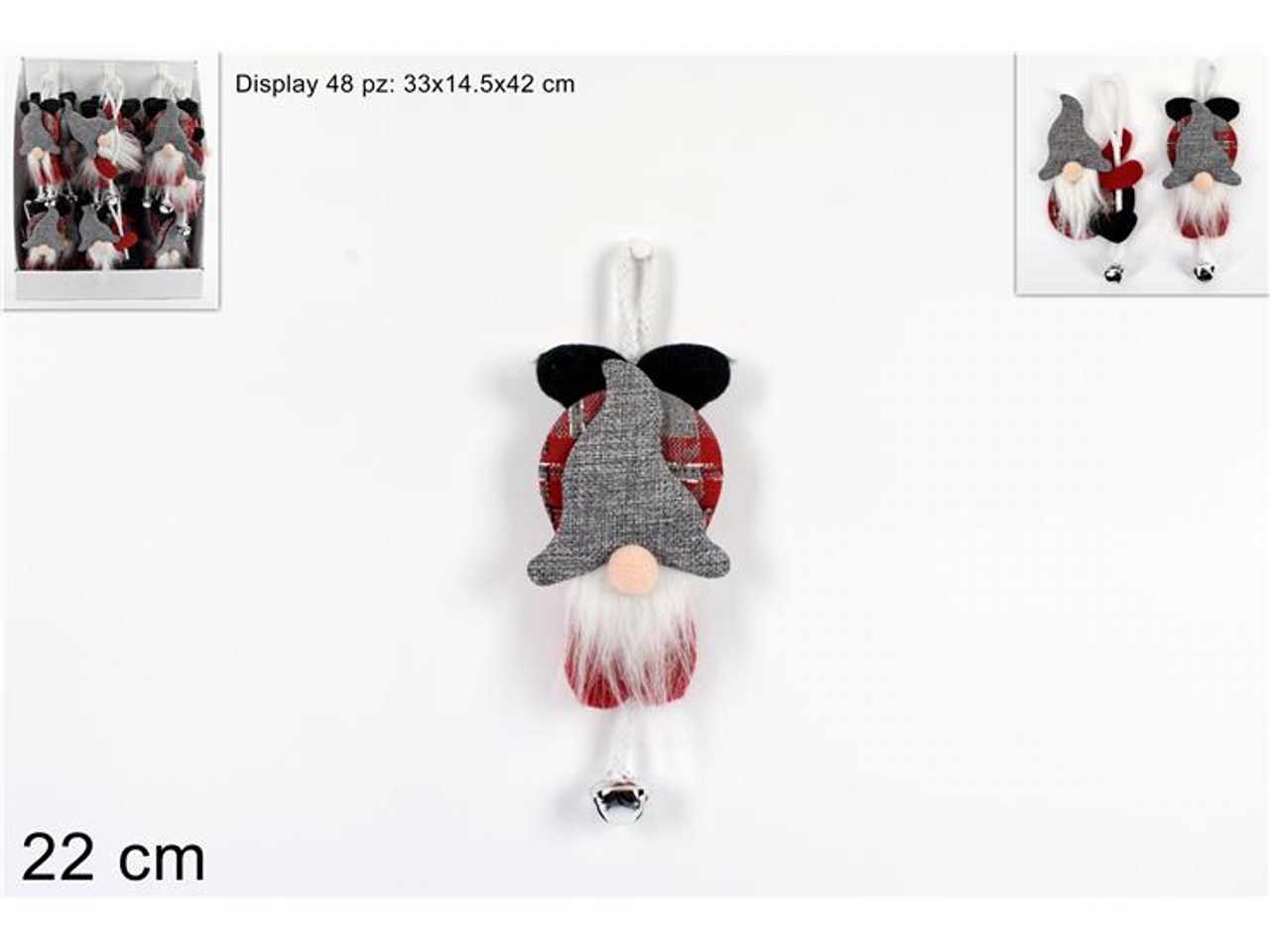 Appendino gnomo di nat.grigio con campanello 22cm