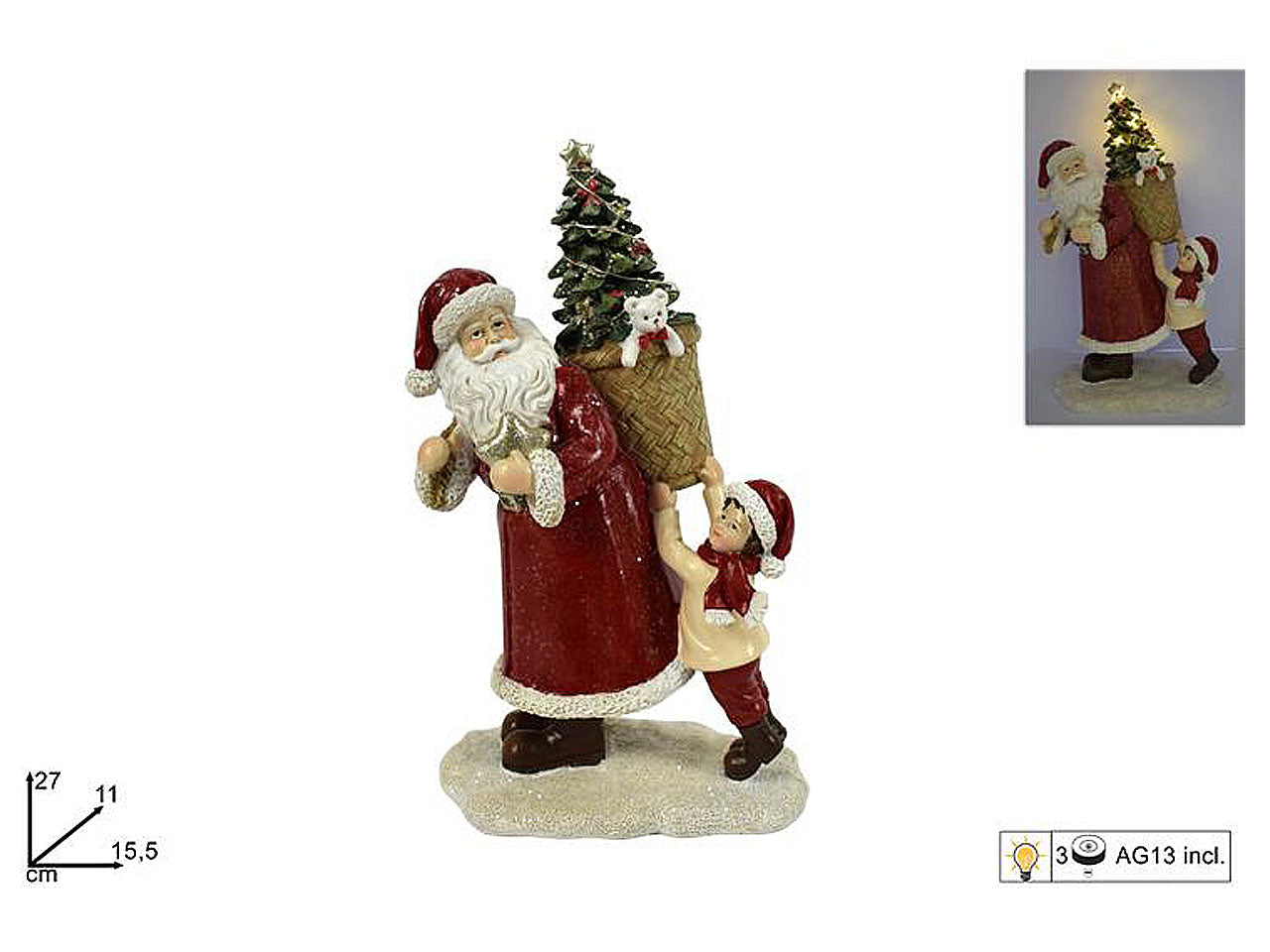 Babbo con bimbo/doni e luci 27cm cm003018a