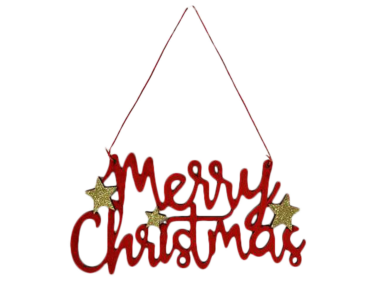 Pendente scritta 11cm merry christmas in legno con tessuto
