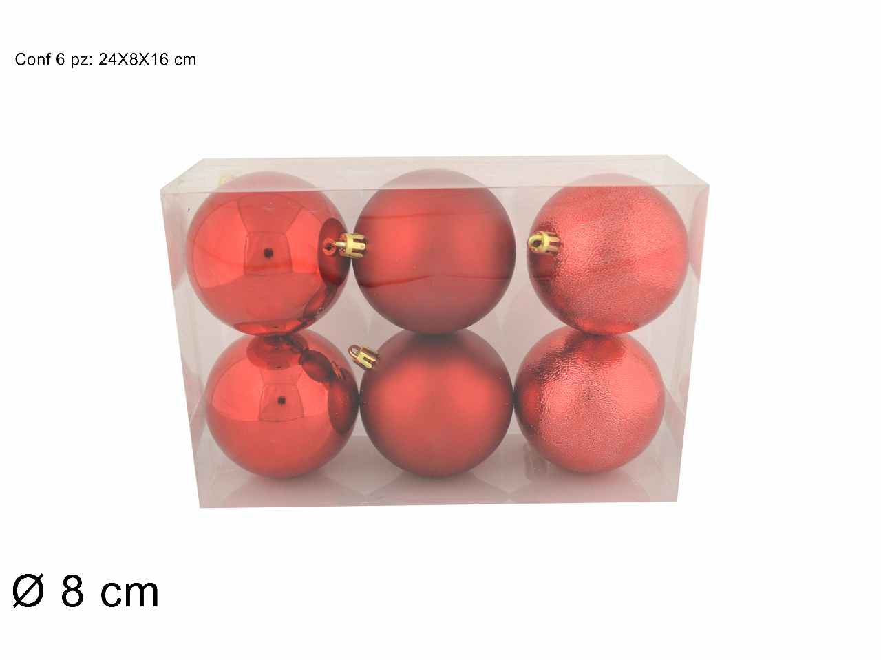 Palle d.8cm 6 pezzi rosse in tre diverse finiture