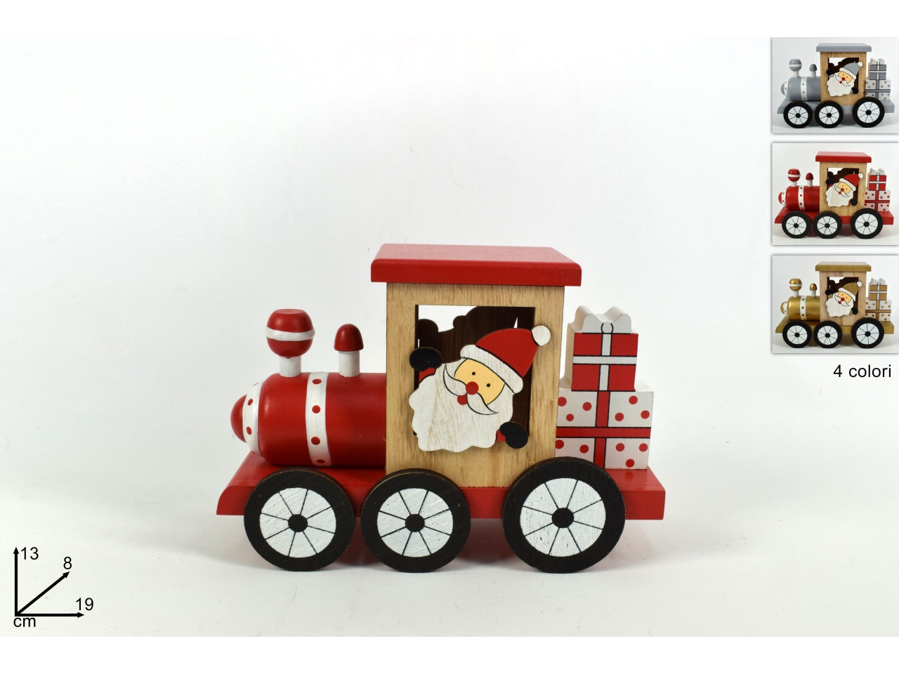 Trenino natalizio in legno 13cm in 4 colori assortiti