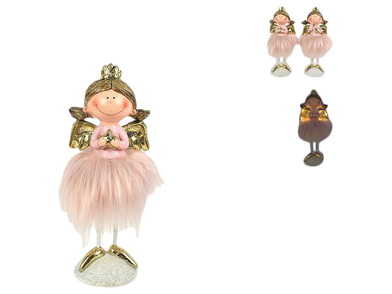 Angelo 21cm rosa con pelliccia con luce