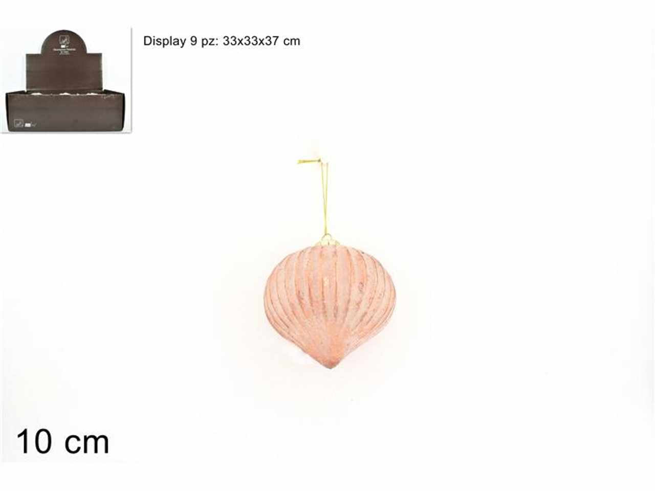 Palla goccia vetro 10cm rosa antico con effetto ghiaccio