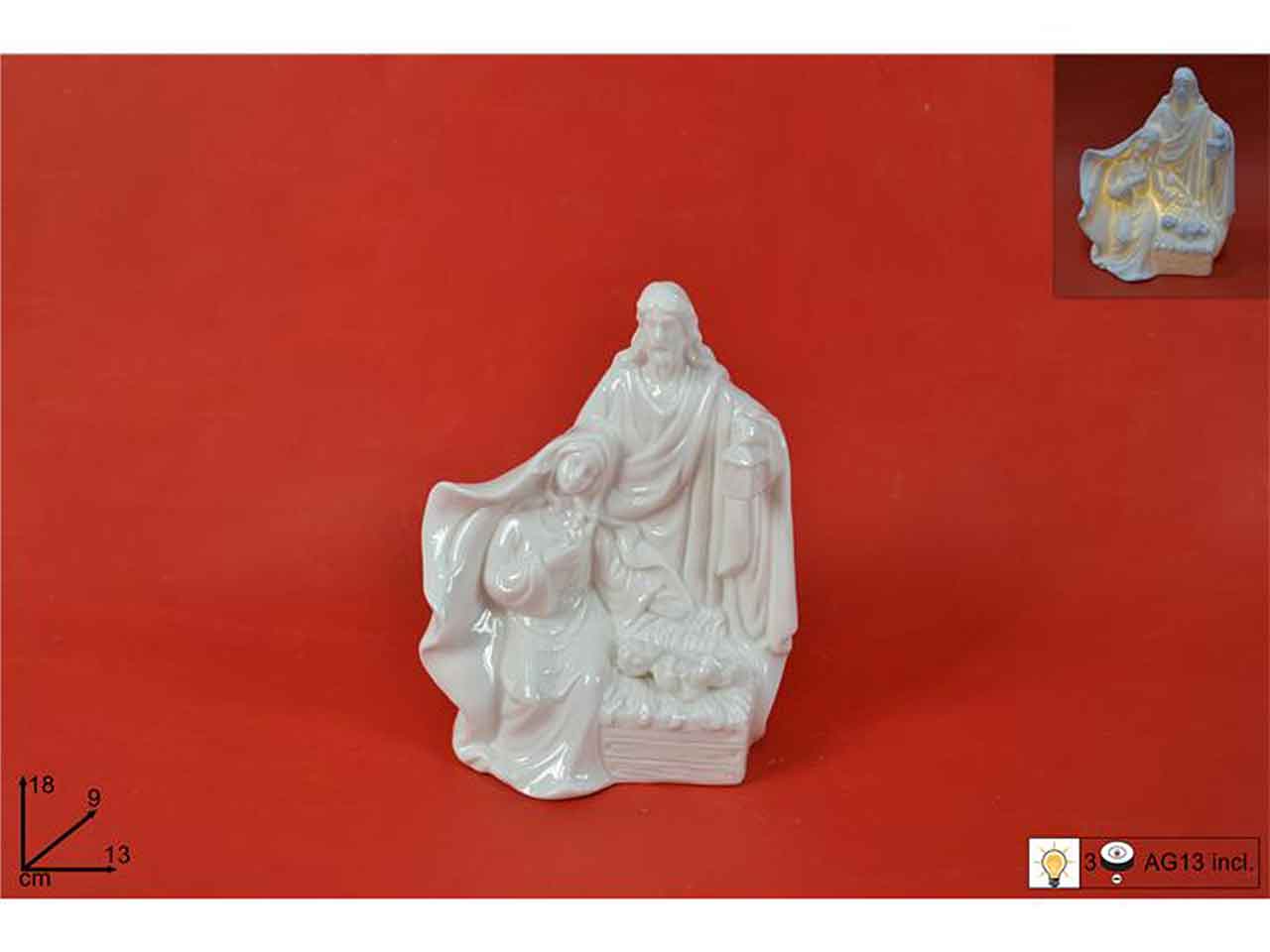 Santa famiglia bianca con luce batteria 18x9x13cm