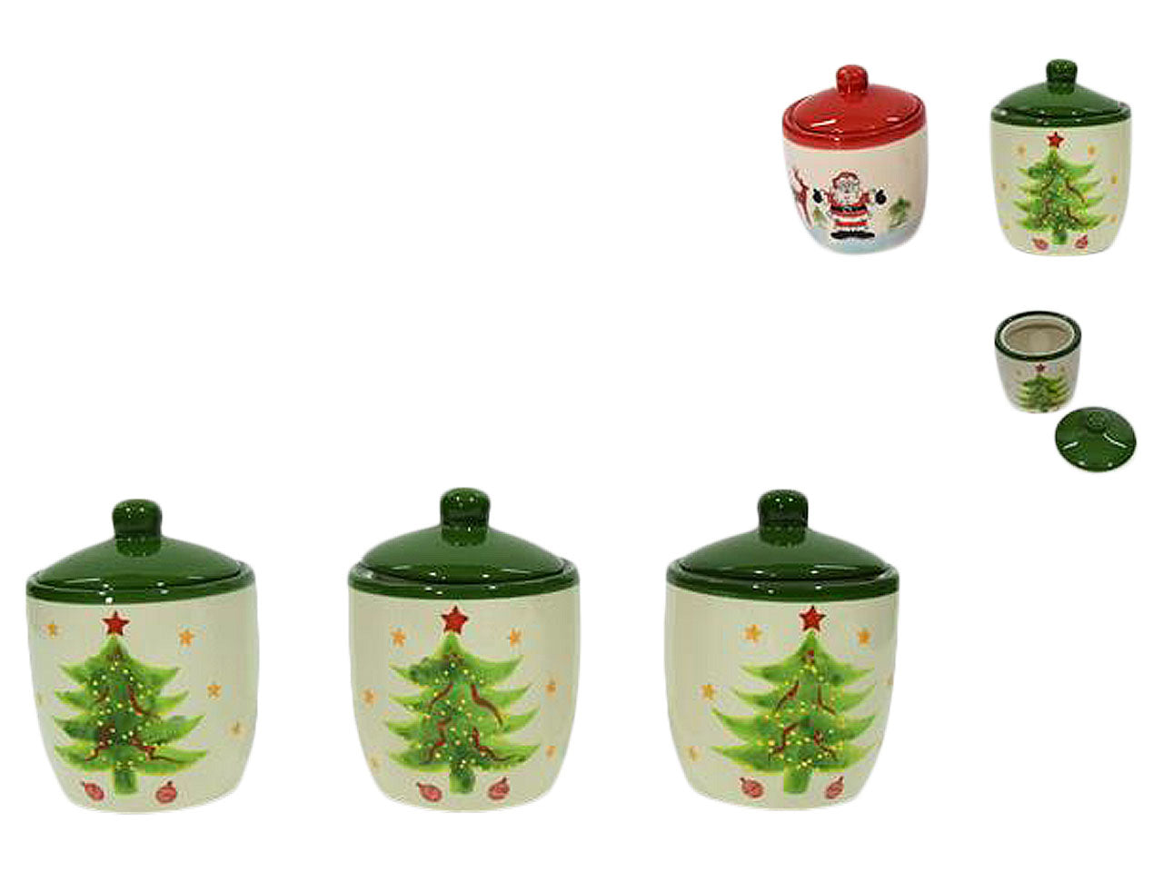 Barattoli bombati set 3 pezzi decoro natalizio 13,5x8x8cm