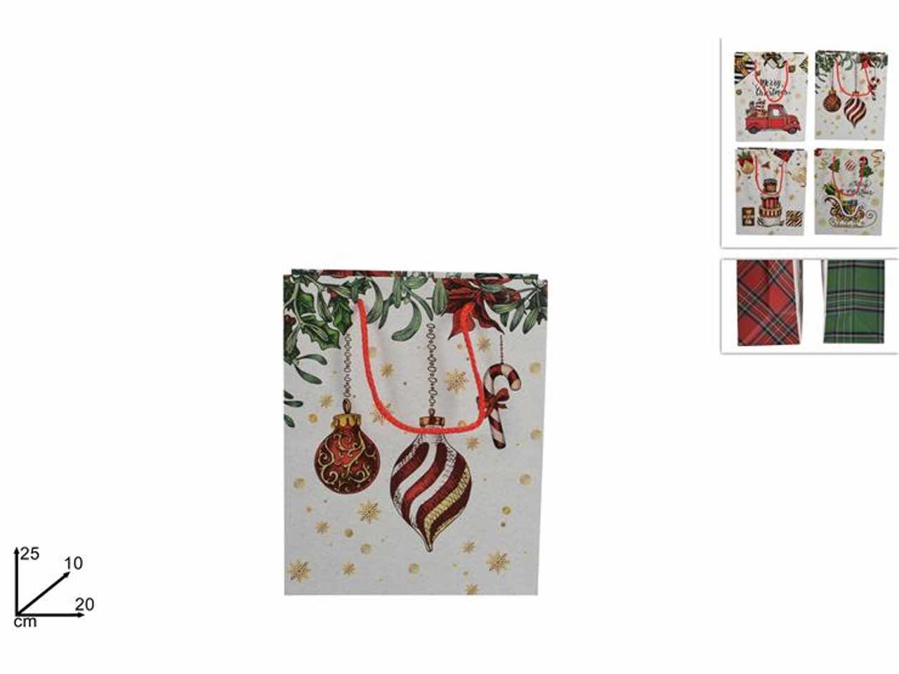 Busta shopper natalizia con decoro scozzese 4ass 20x25x10