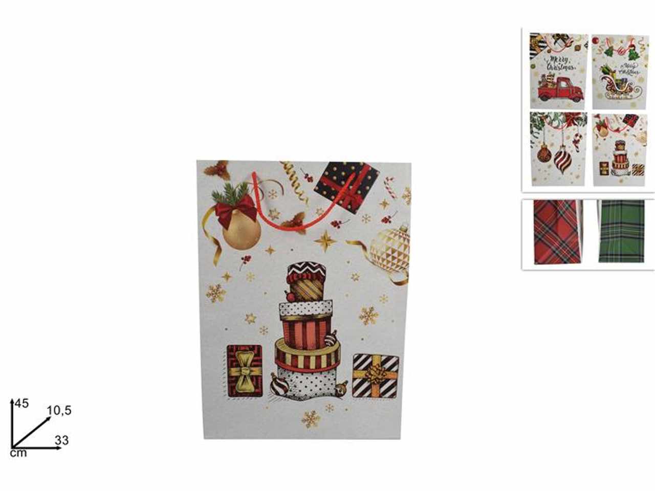 Busta shopper natlizia con decoro scozzese 4ass 33x45x10.5(v1-2405)v1-2105