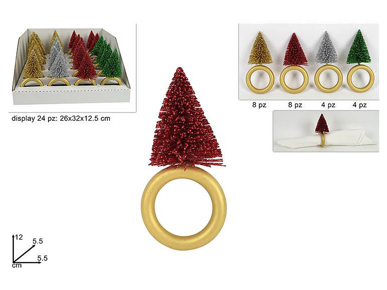 Anello portatovaglioli albero di natale glitter 12x5,5x5,5cm