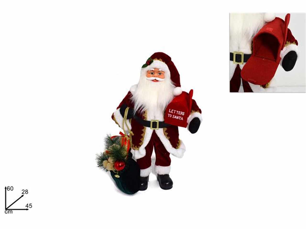 Babbo natale con sacco e cassetta letterine 60cm