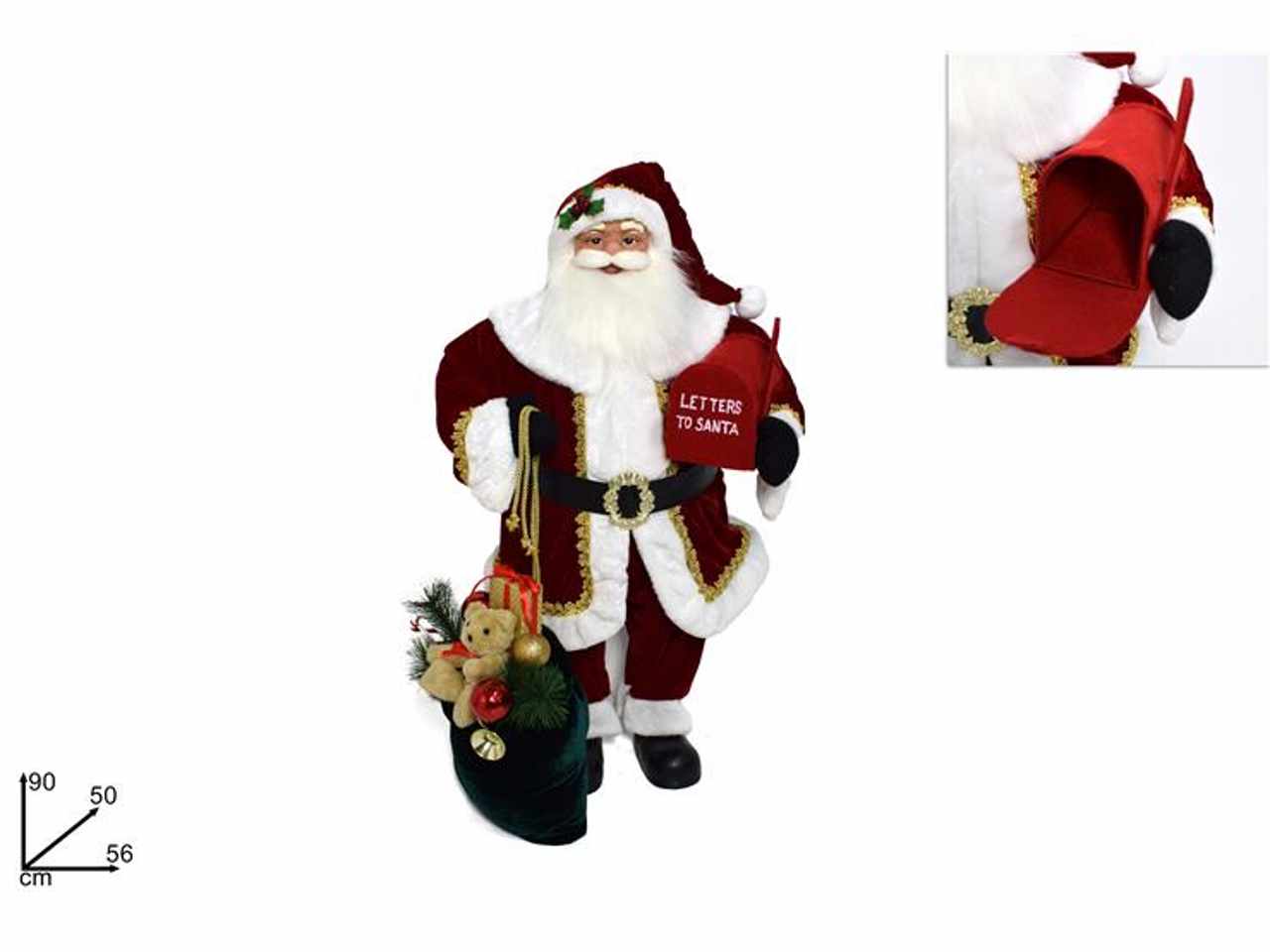 Babbo natale con sacco e cassetta letterine 90cm