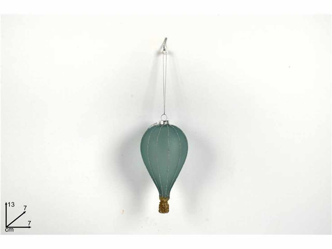 Appendino mongolfiera vetro tiffany con glitter silver 13x7x7cm