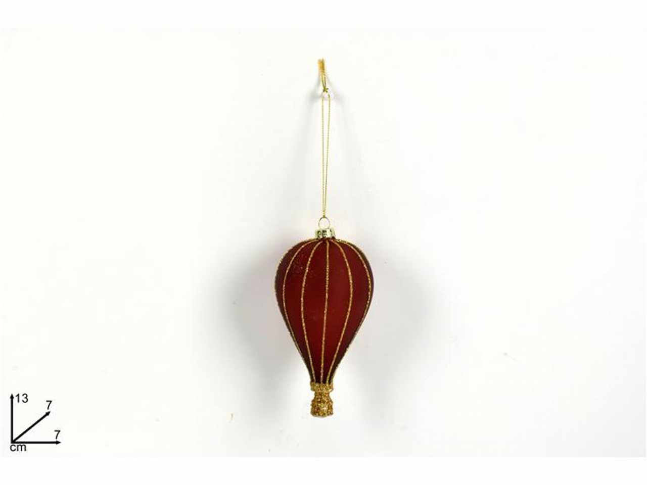 Appendino mongolfiera vetro bordeaux con glitter gold 13x7x7cm