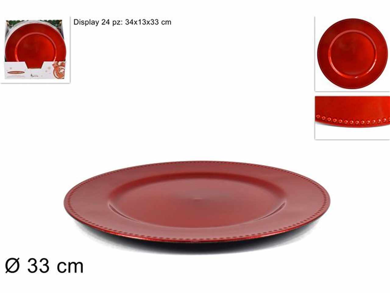 Sottopiatto con bordo puntinato 33cm rosso melamina
