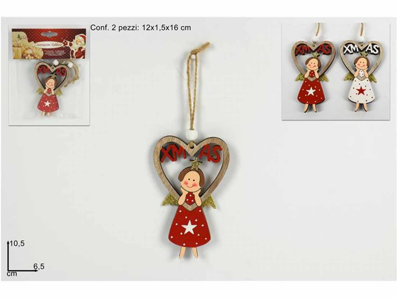 Appendino angioletti con cuore set 2 pezzi