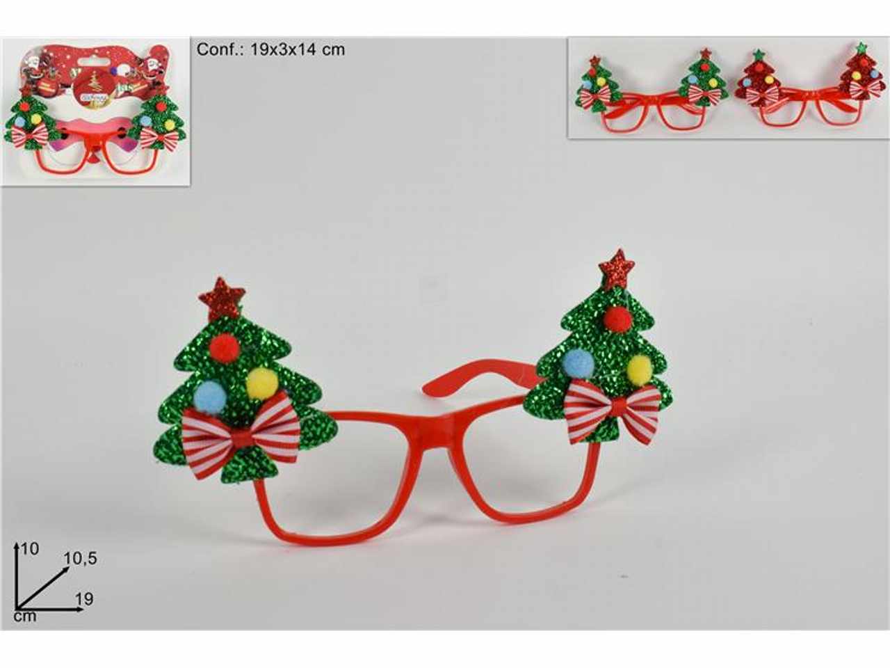 Occhiali alberi di natale con palline 10x10,5x19cm