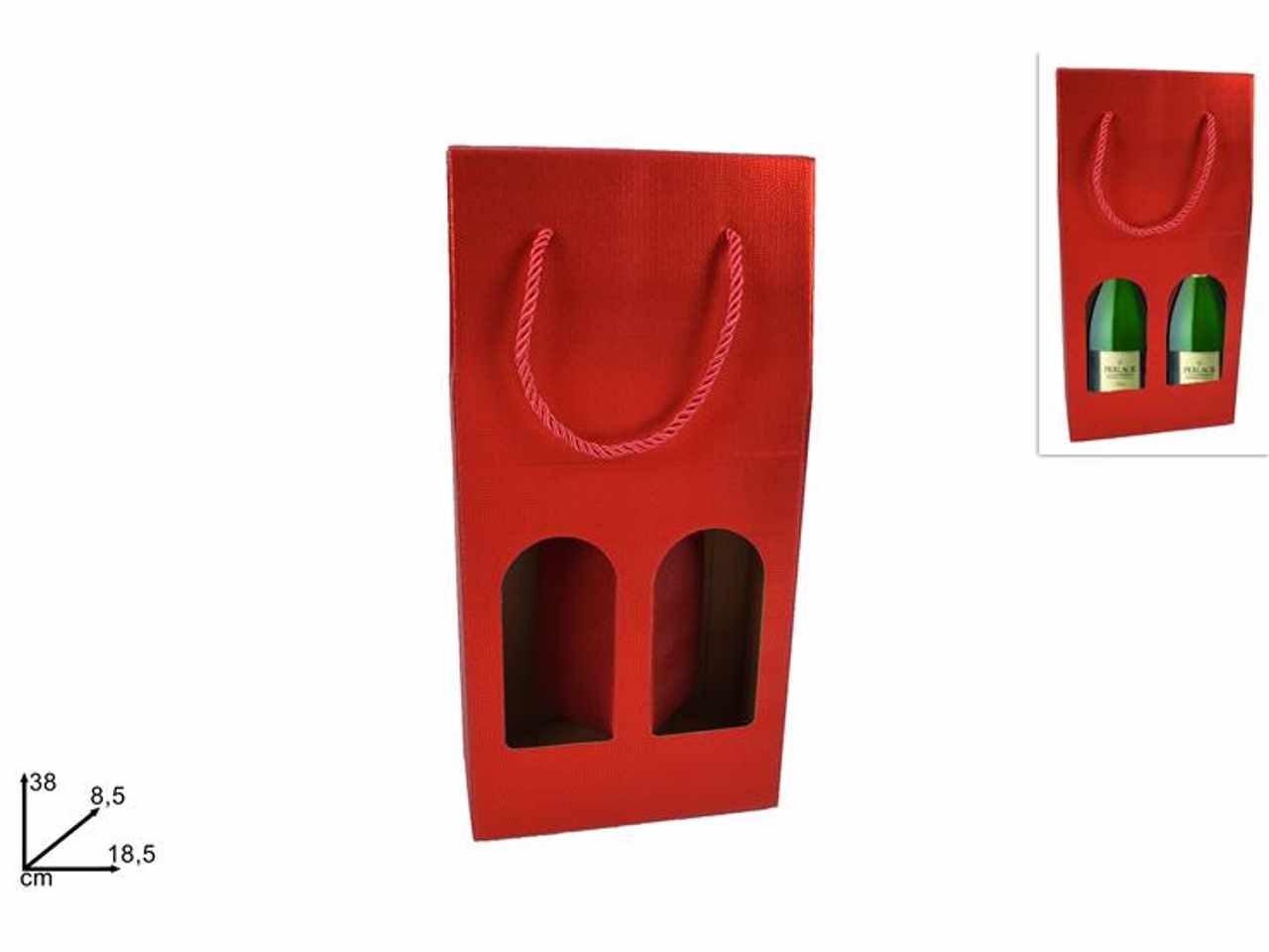 Portabottiglia 2 posti satinato rosso 38x8,5x18,5cm