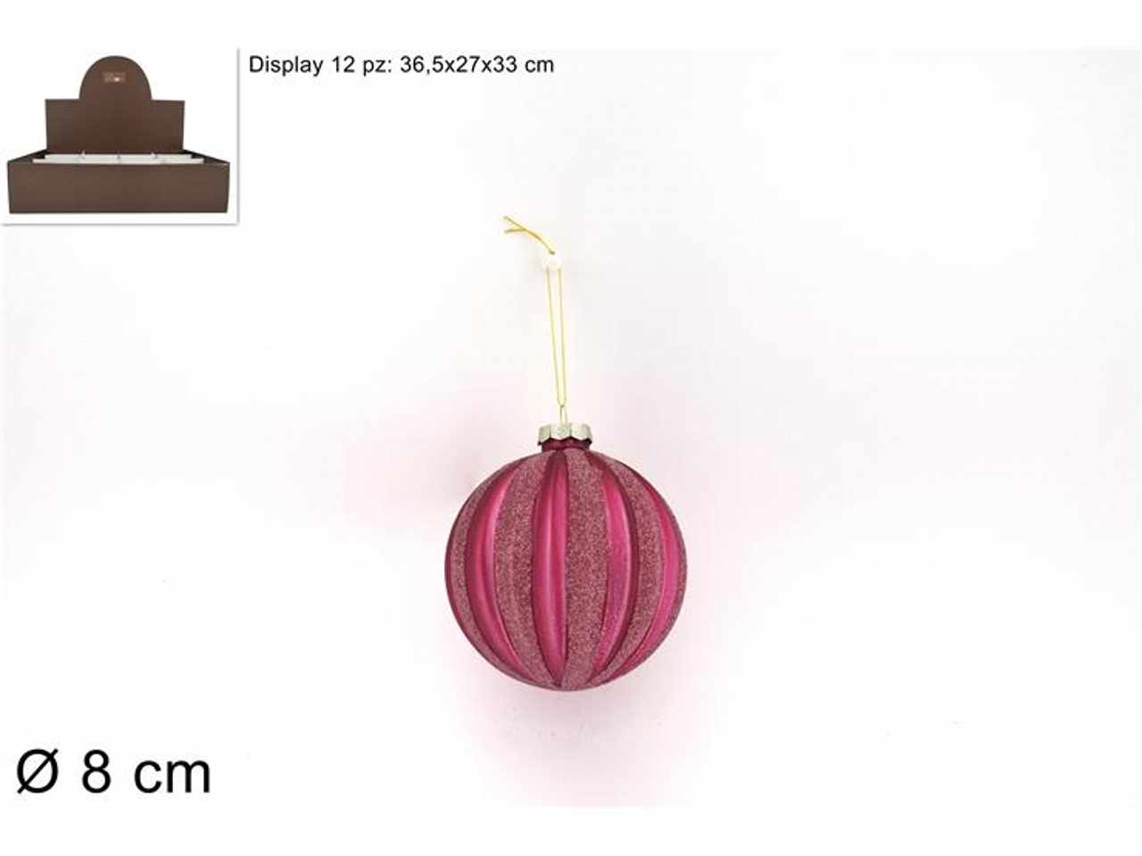 Palla vetro d.8cm rosa con glitter ks22-due-46
