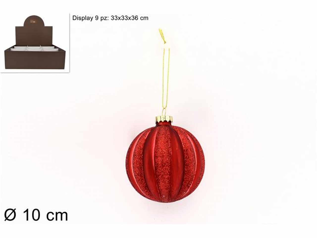Palla vetro d.10cm rossa con glitter ks22-due-43