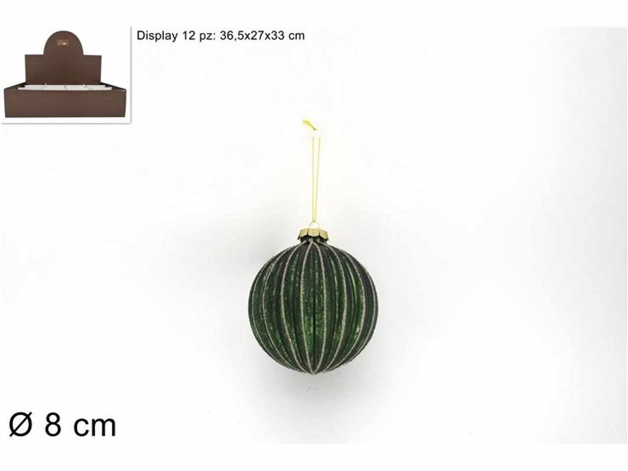 Palla vetro d.8cm verde opaca con filo glitter ks22-due-56