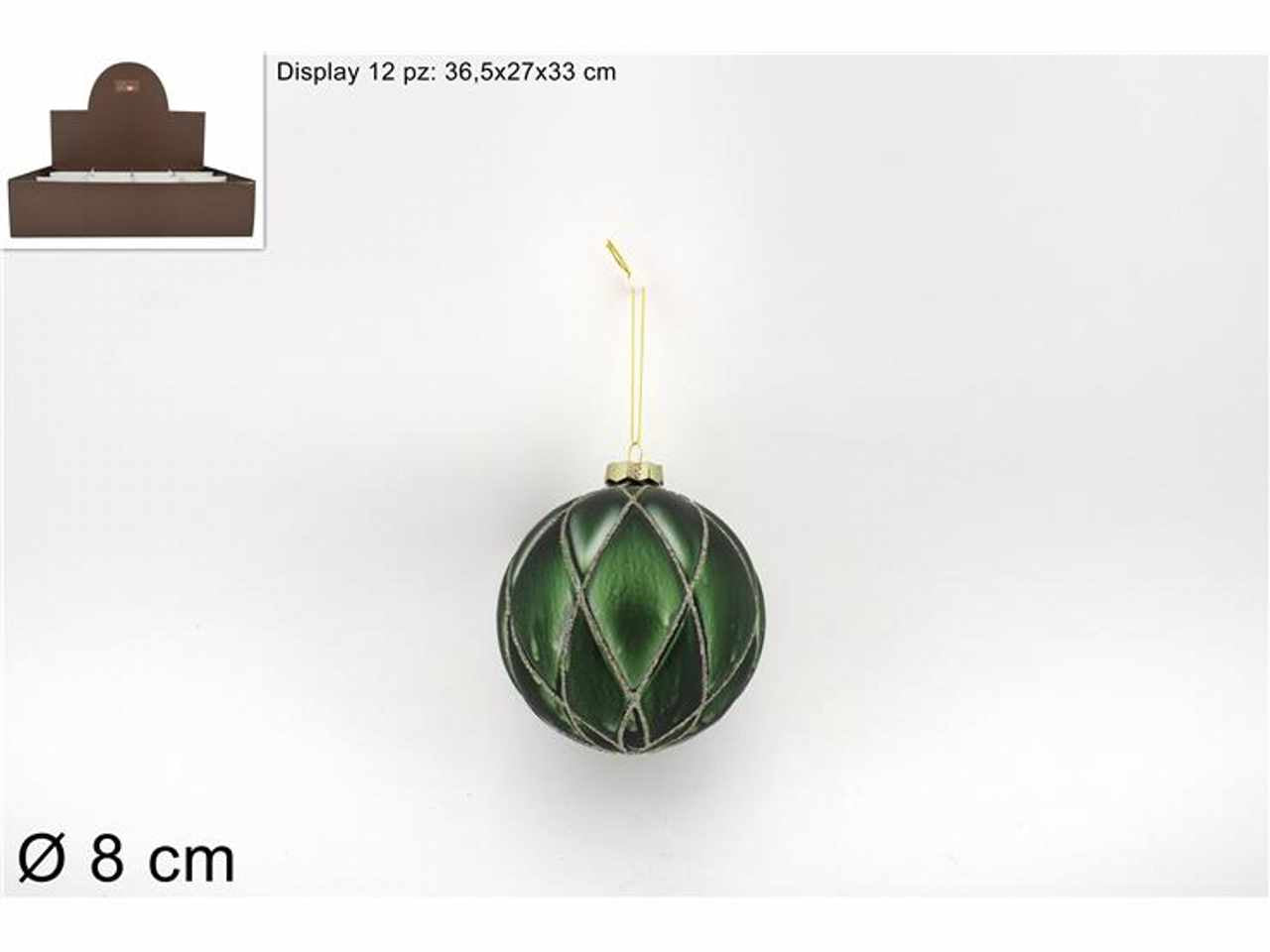 Palla vetro d.8cm rombiverdecon filo glitter ks22-due-104