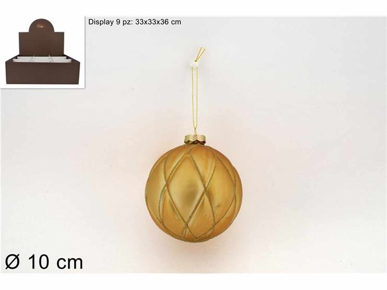 Palla vetro d.10cm rombioro con filo glitter