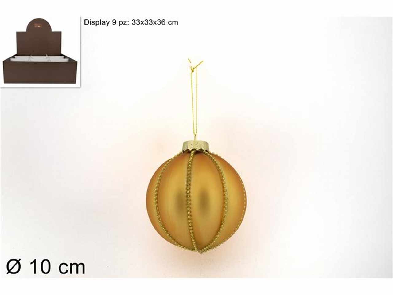 Palla vetro d.10cm oro opaco con filo perline oro