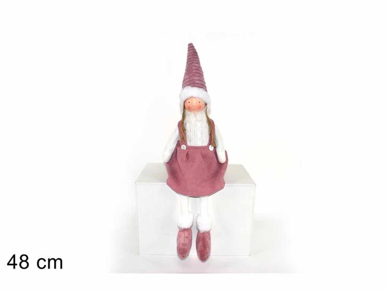 Bambola seduta 48cm vestito velluto rosa