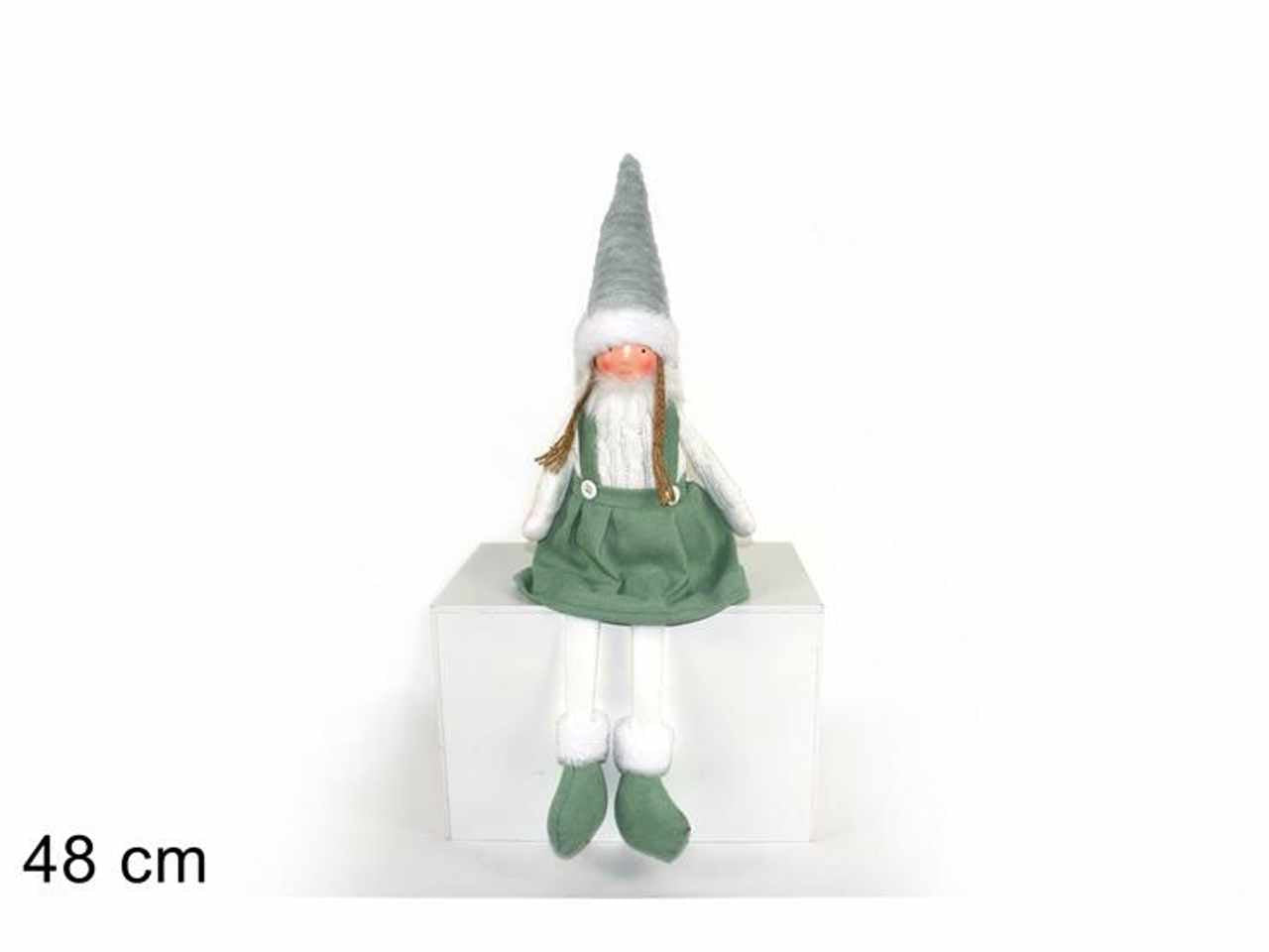 Bambola seduta 48cm vestito velluto verde