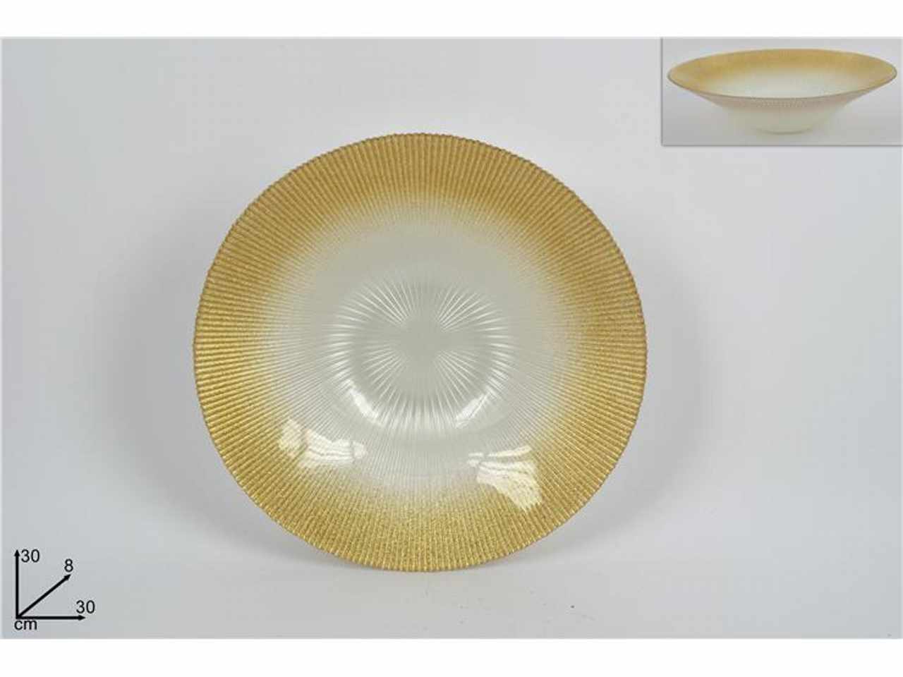 Centrotavola vetro 30cm bianco glitter oro