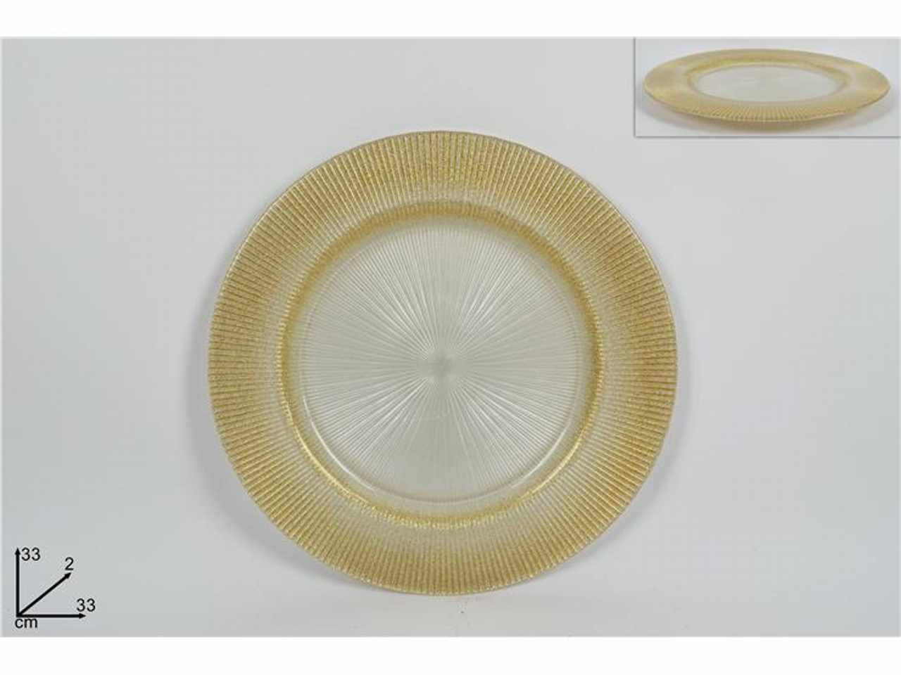 Piatto vetro 33cm bianco glitter oro