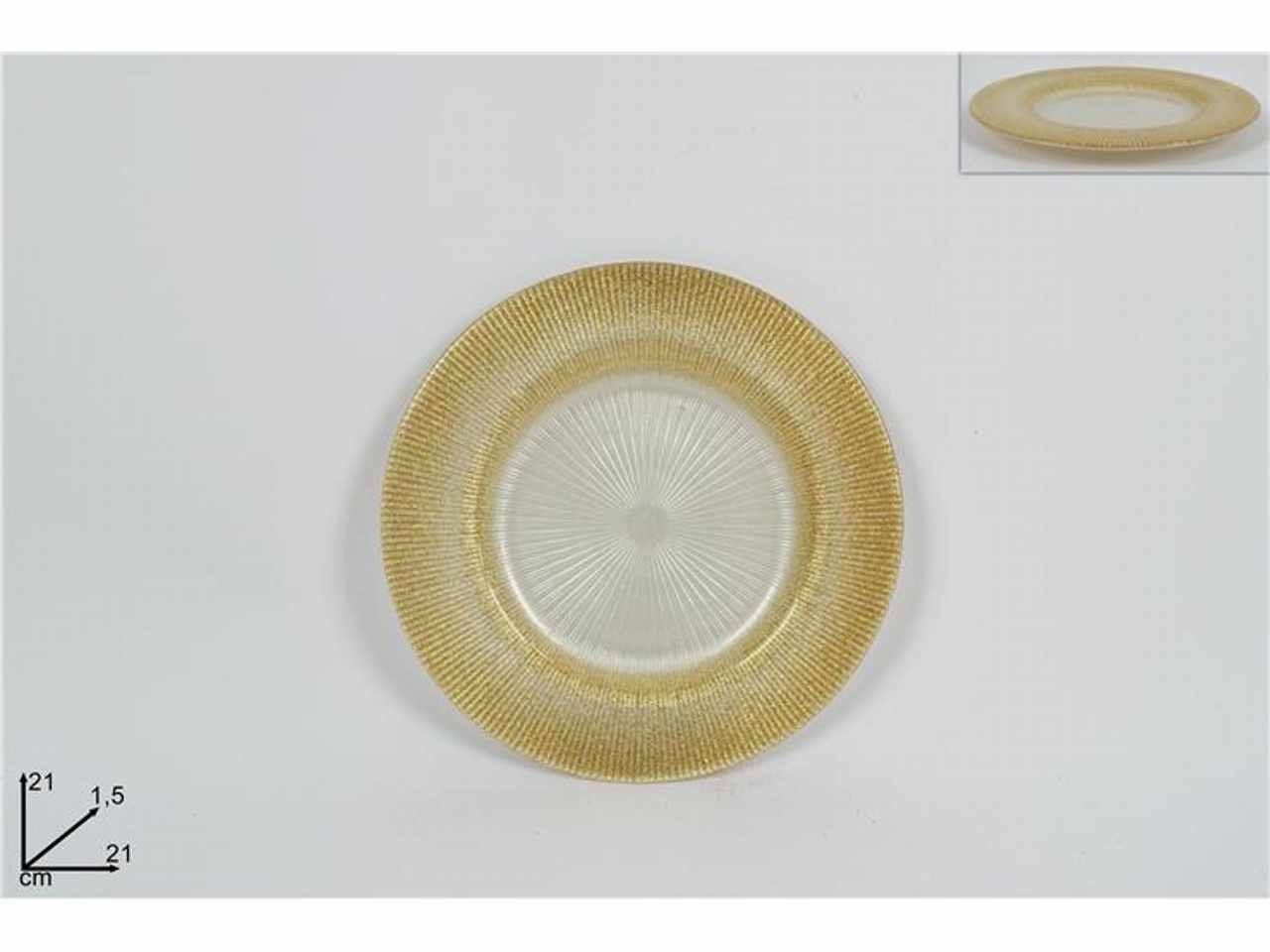 Piatto vetro 21cm bianco glitter oro