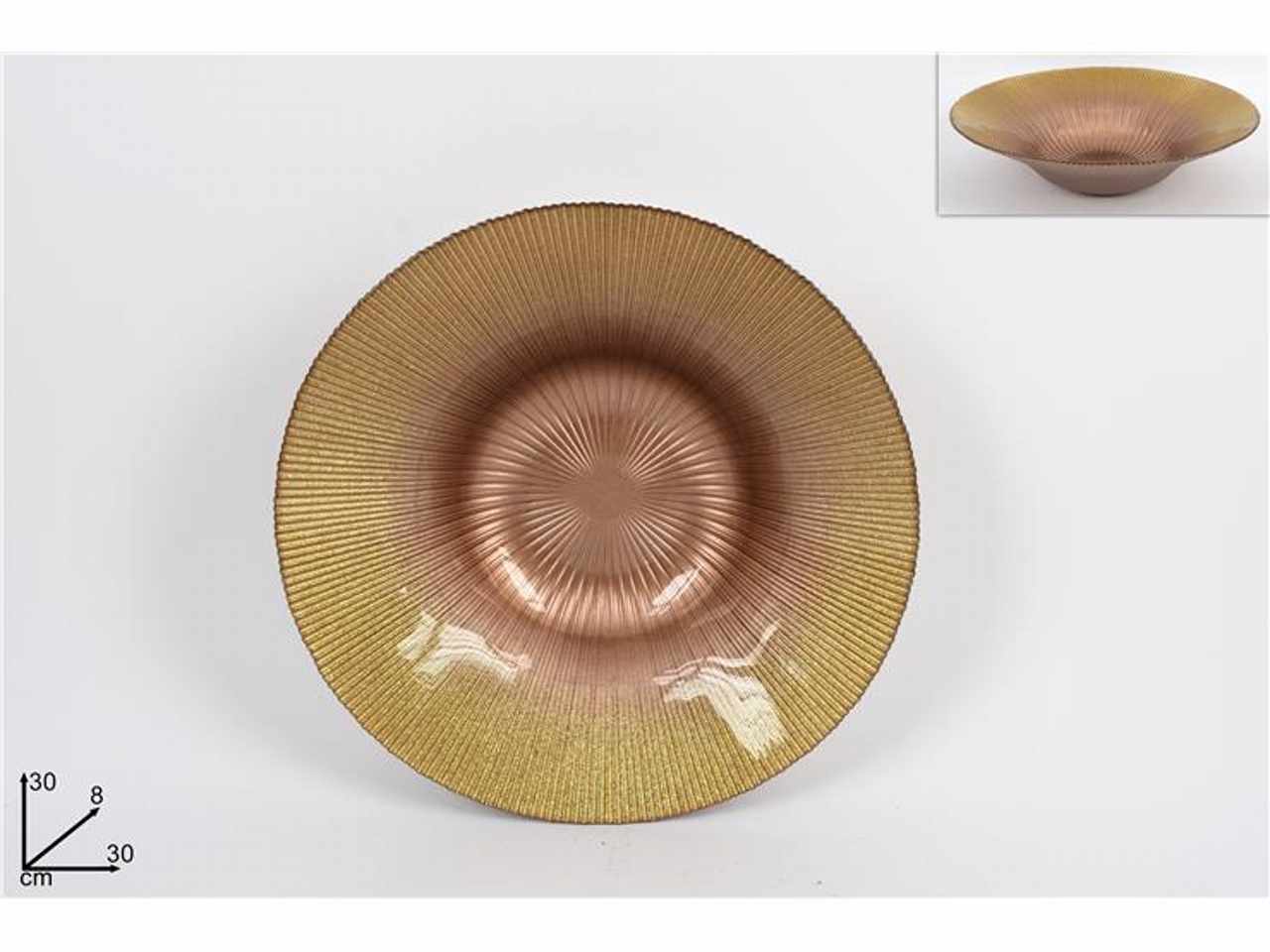 Centrotavola vetro 30cm marrone glitter oro