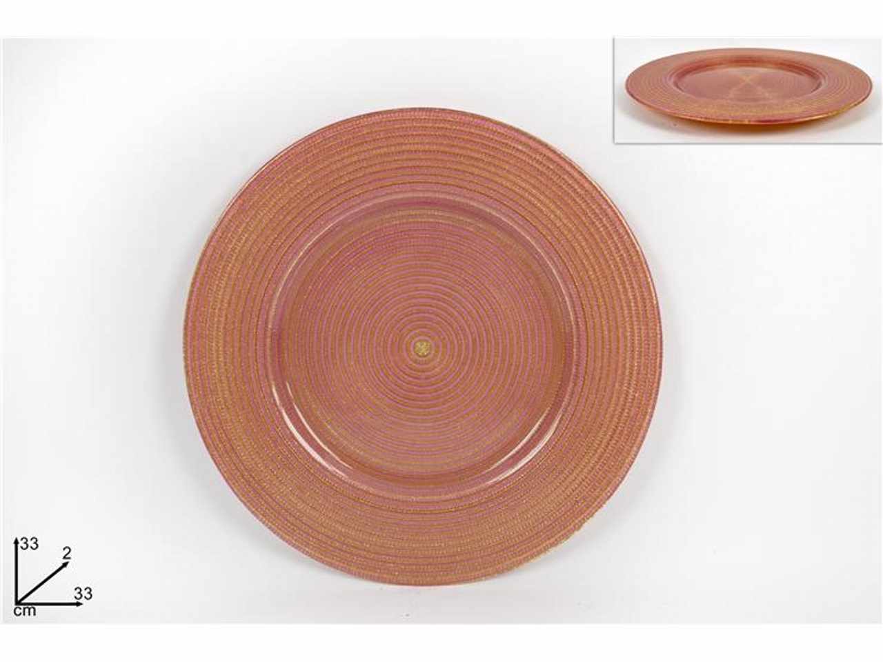 Piatto vetro 33cm rosa glitter oro