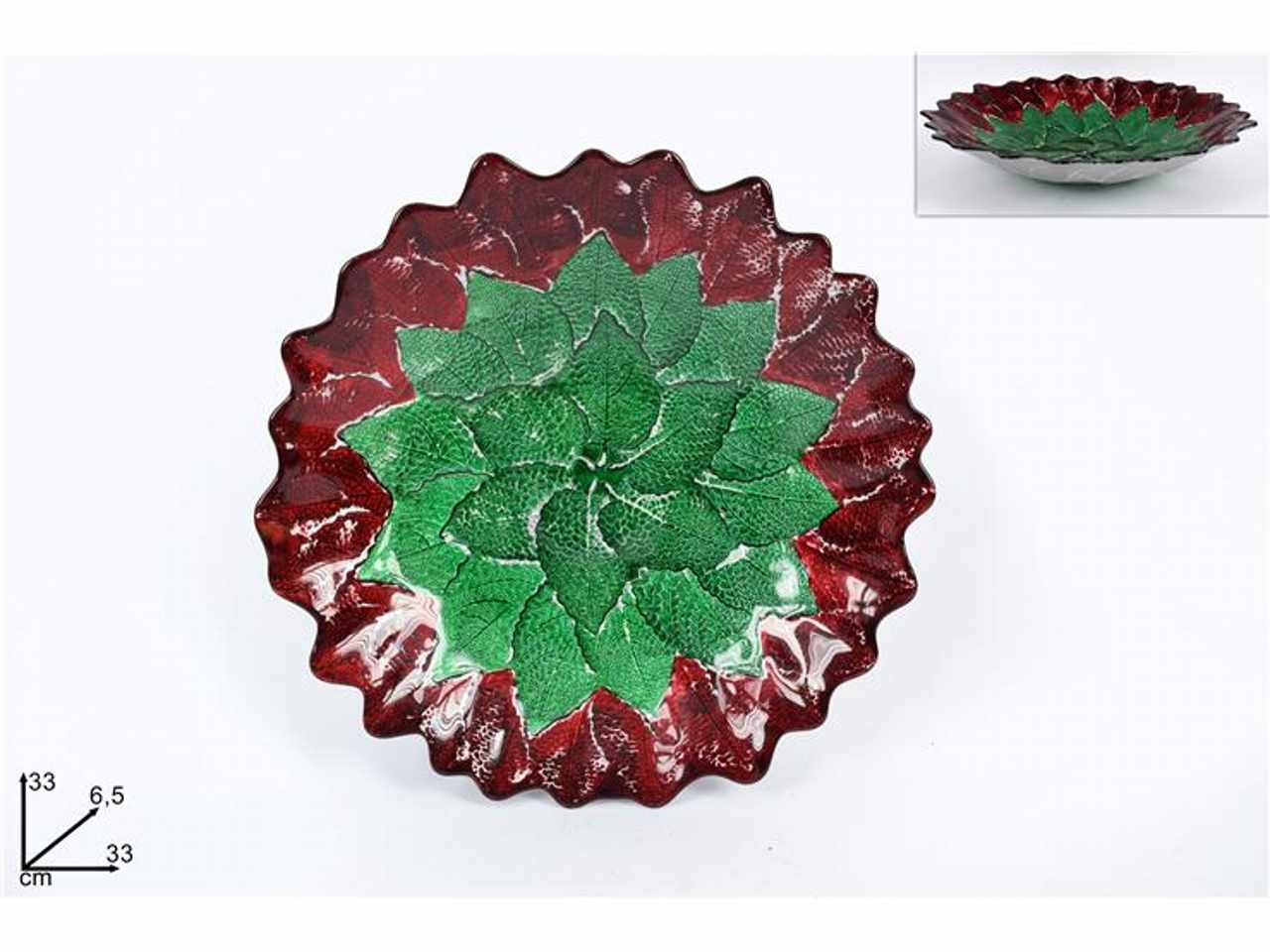 Centrotavola vetro 33cm rosso fior everde