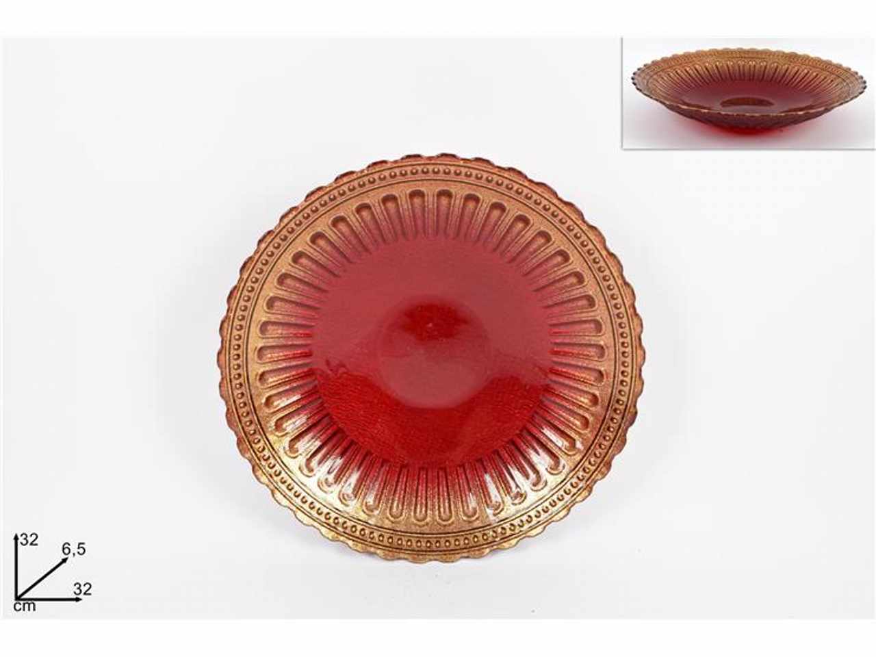 Centrotavola vetro 32cm rosso glitter oro