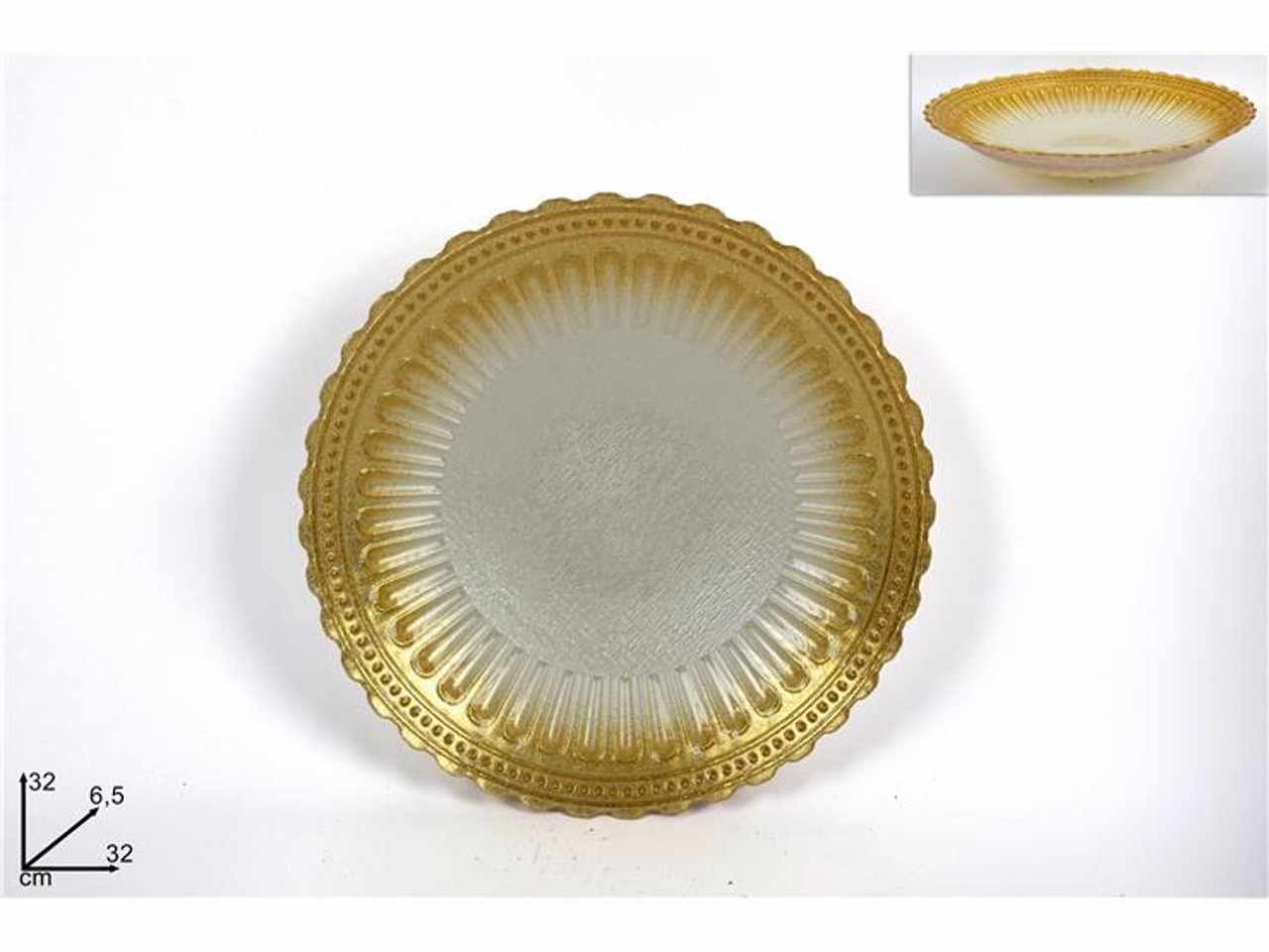 Centrotavola vetro 32cm bianco glitter oro