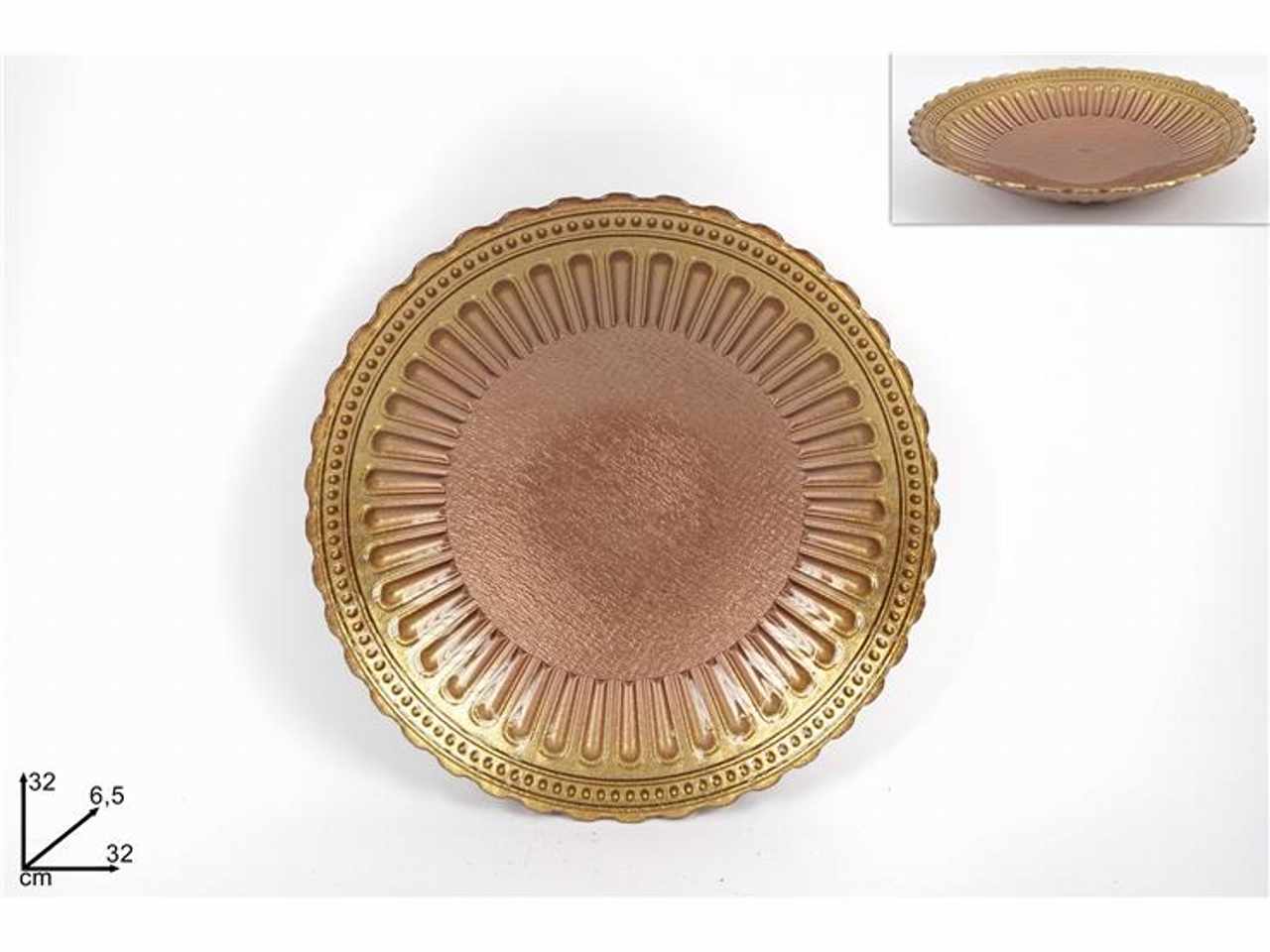 Centrotavola vetro 32cm marrone glitter oro