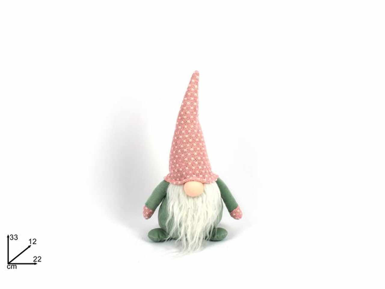 Gnomo di natale 33cm velluto verde&cappello rosa