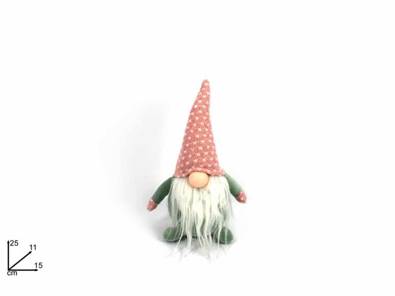 Gnomo di natale 25cm velluto verde&cappello rosa